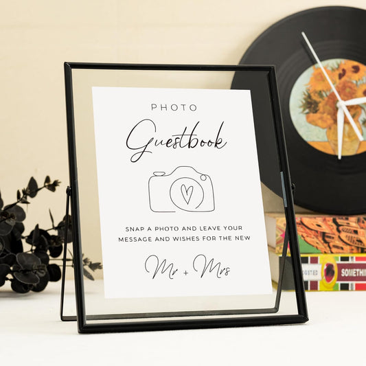 Calculs Photo Guest Book Black Sign Holder, 8x10in Glass Picture Floating Frames Menu/Card Display Stand for Wedding Guestbook Inspo Party Table Decoration