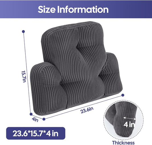 Lumbar Support Pillow for Recliner, Large Back Support Pillow for Office Chair, Tufted Corduroy Back Cushion for Elderly, Lower Back Pain Relief, Ideal for Sofa & Couch, Dark Grey