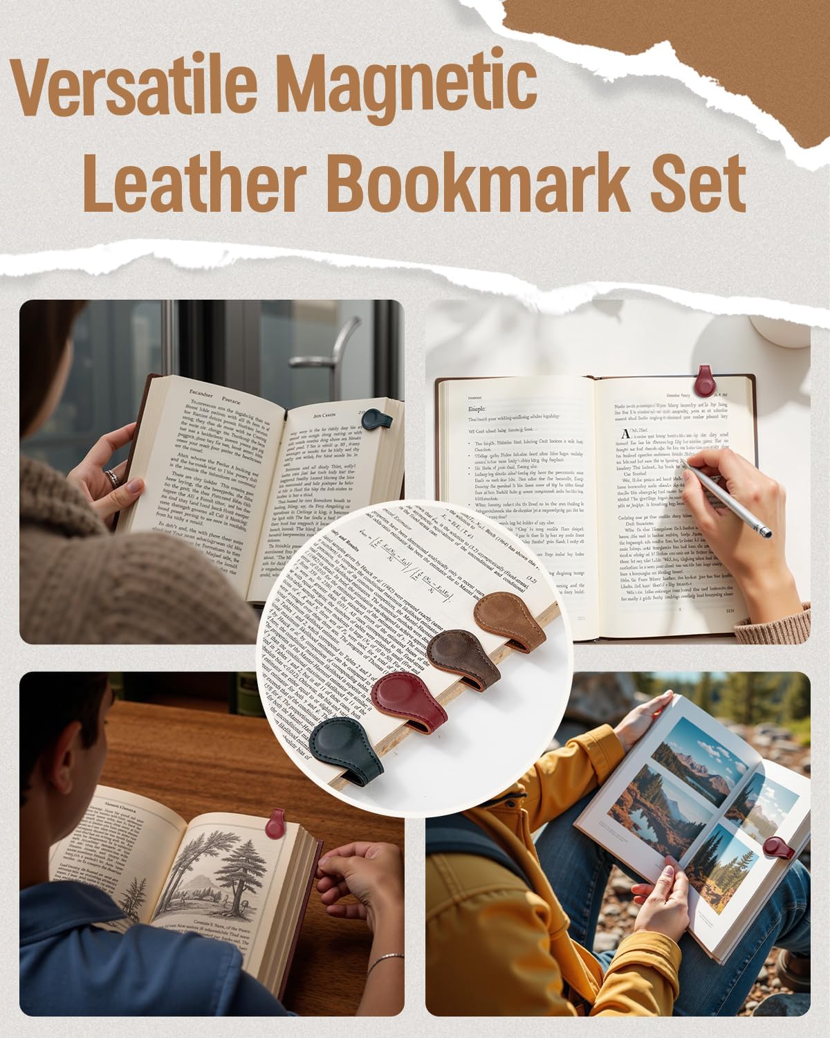 Magnetic Bookmarks 4Pcs - Leather Magnetic Bookmark Gift Set - Double Sided Magnet Bookmark Clips - Leather Bookmarks for Women - Stylish Gifts for Book Lovers - Vintage Book Marks for Reading Women
