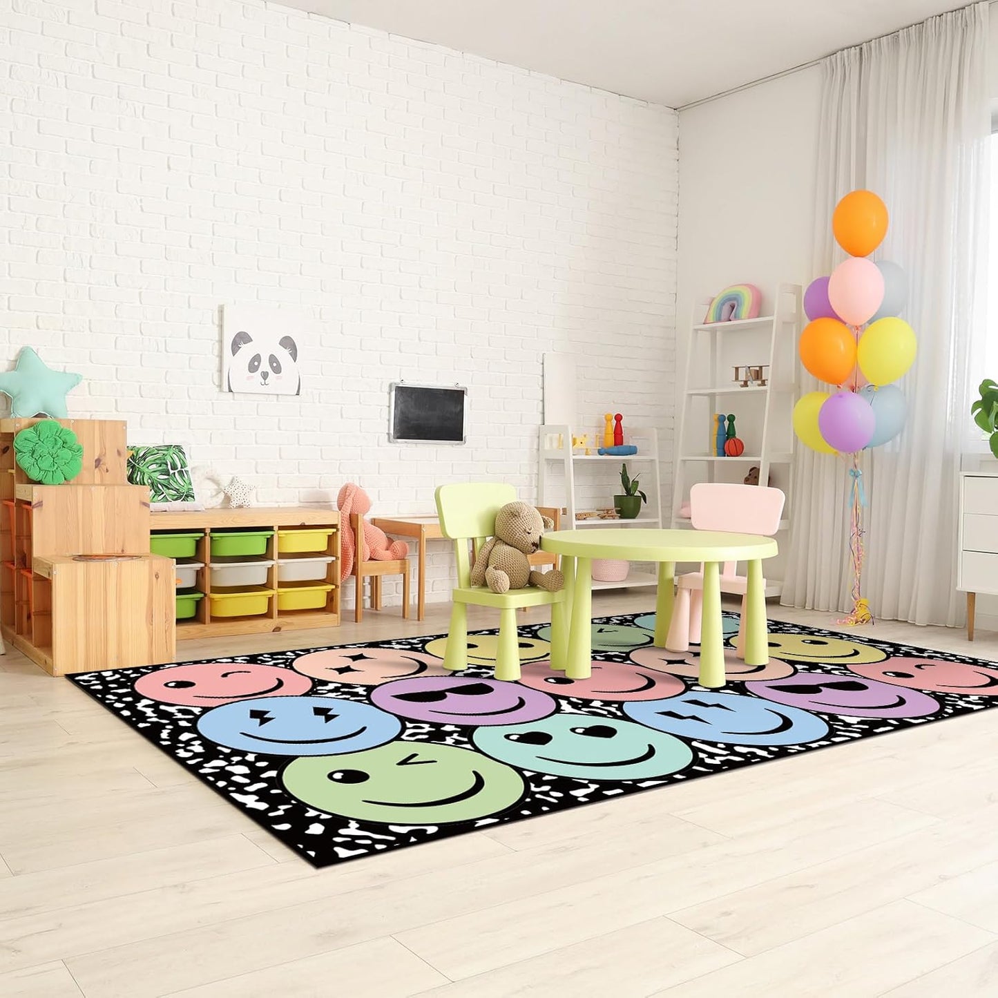 Nuanchu 1 Pack Large Pastel Face Classroom Area Rug 12.1' X6. 5' Composition Base Smile Educational Area Rug Colorful Classroom Decor Pastel Play Carpet for Teaching and Playroom