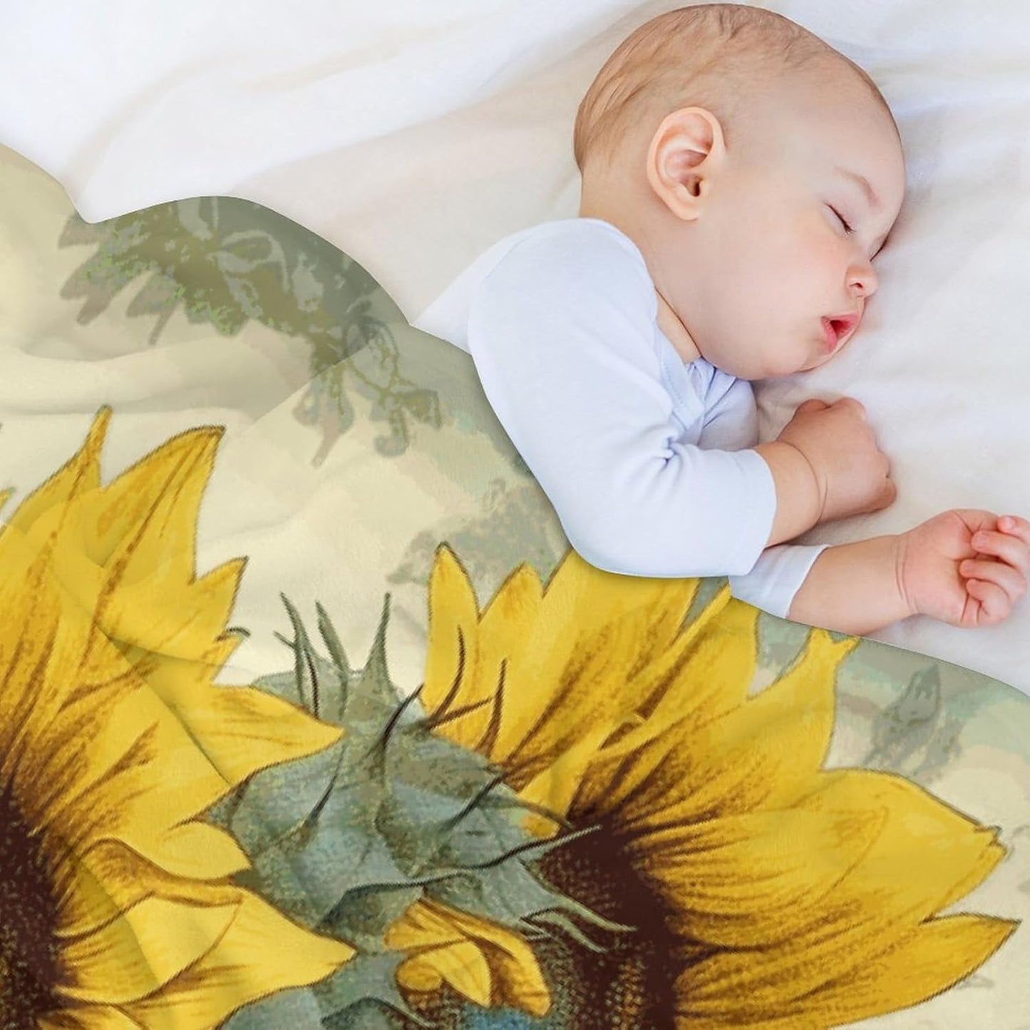 Sunflower Print Throw Blanket for Couch Super Soft Warm Lightweight Throw Blankets Cozy Flannel Bed Blanket Cute Decorative Blankets for All Seasons Home Decor Gift 60"*80"(150 * 200cm)