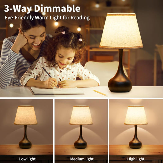 ONEWISH Touch Bedside Lamp for Bedroom, 3-Way Dimmable Farmhouse Table Lamps for Nightstand with Fabric Shade, Desk Lamp for Kids Reading, Home Office