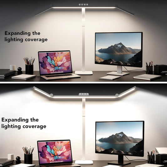 LED Desk Lamp for Home Office with Base, 28.2" Adjustable Gooseneck Swing Arm Bright Desk Light, Dimmable Architect Table Lamp for Desktop Computer Light, Reading, Study, Workbench(White)