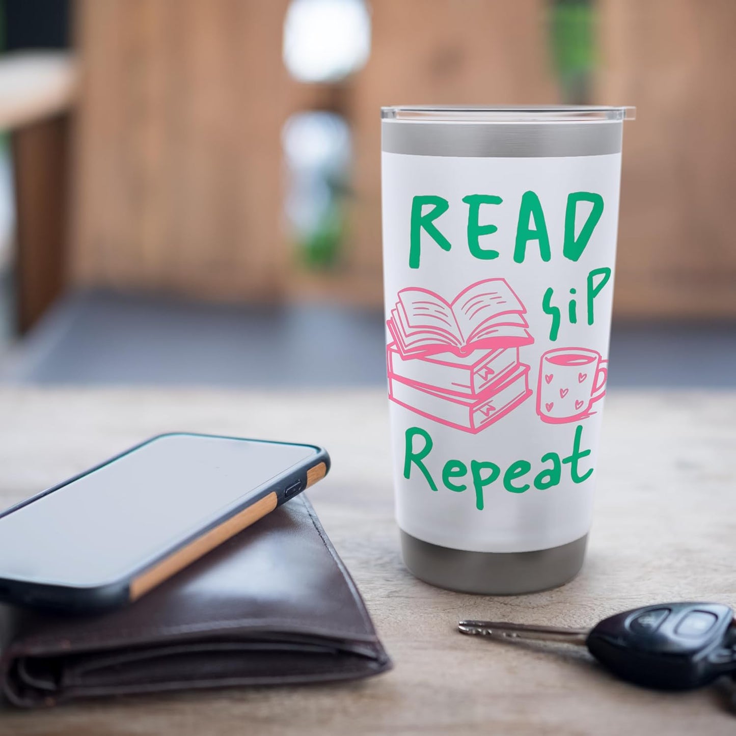 Read Sip Repeat Book Lover Reading Coffee Enthusiast Stainless Steel Insulated Tumbler