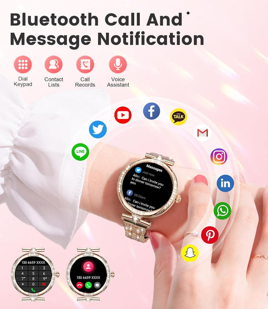 LIGE Smart Watches for Women (Answer/Make Call) with Diamonds,1.19” AMOLED Smartwatch with Heart Rate/SpO2/Sleep Monitor,IP68 Waterproof Fitness Tracker 111 Sport Modes Pedometer for Android iOS,Gold