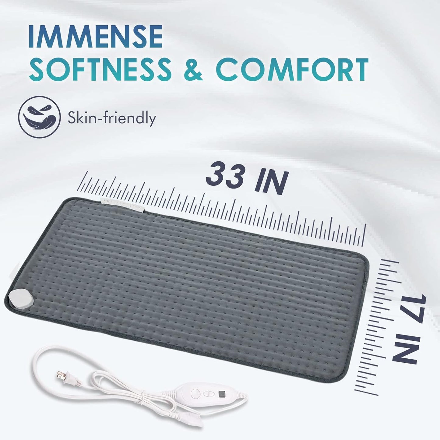 DAILYLIFE Heating Pad for Back Pain Relief, 17"x33" Large Size Electric Heated Pad with Overheating Protection, 6 Heating Settings and UL Certified, Auto-Off and Machine Washable, Gray
