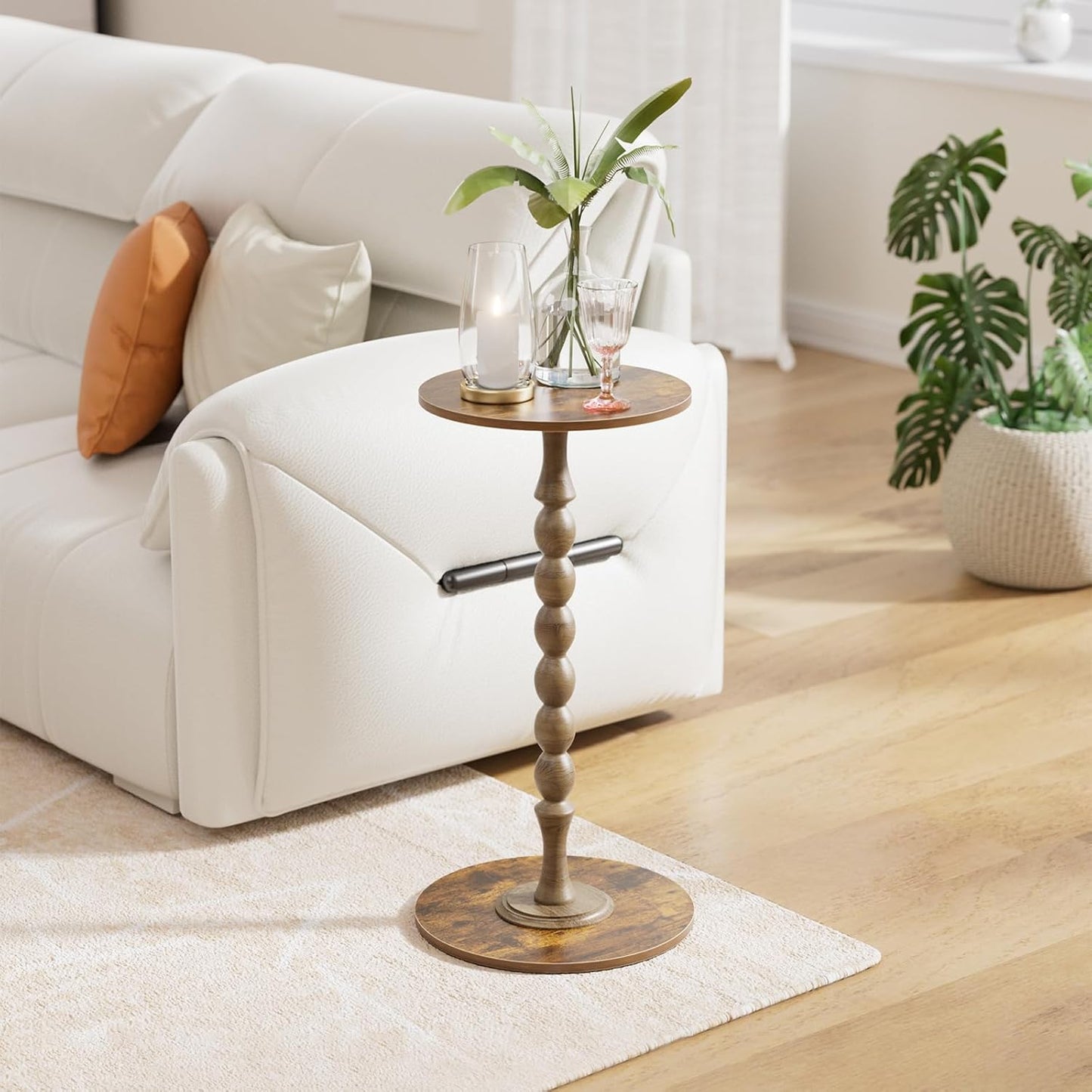 Side Table - Round Side Table, Small End Table, Luxury Living Room Side Tables for Small Spaces for Living Room, Bedroom, Bathroom, Corners and Office, Rustic Brown