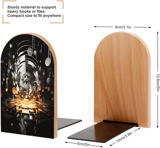 Musical Theme Music Clefs Bookends 1 Pair Heavy Duty Book Ends for Shelves Non-Skid Bookend Supports Wooden Book Holders with Metal Base Desk Organizers Books Storage to Hold Books