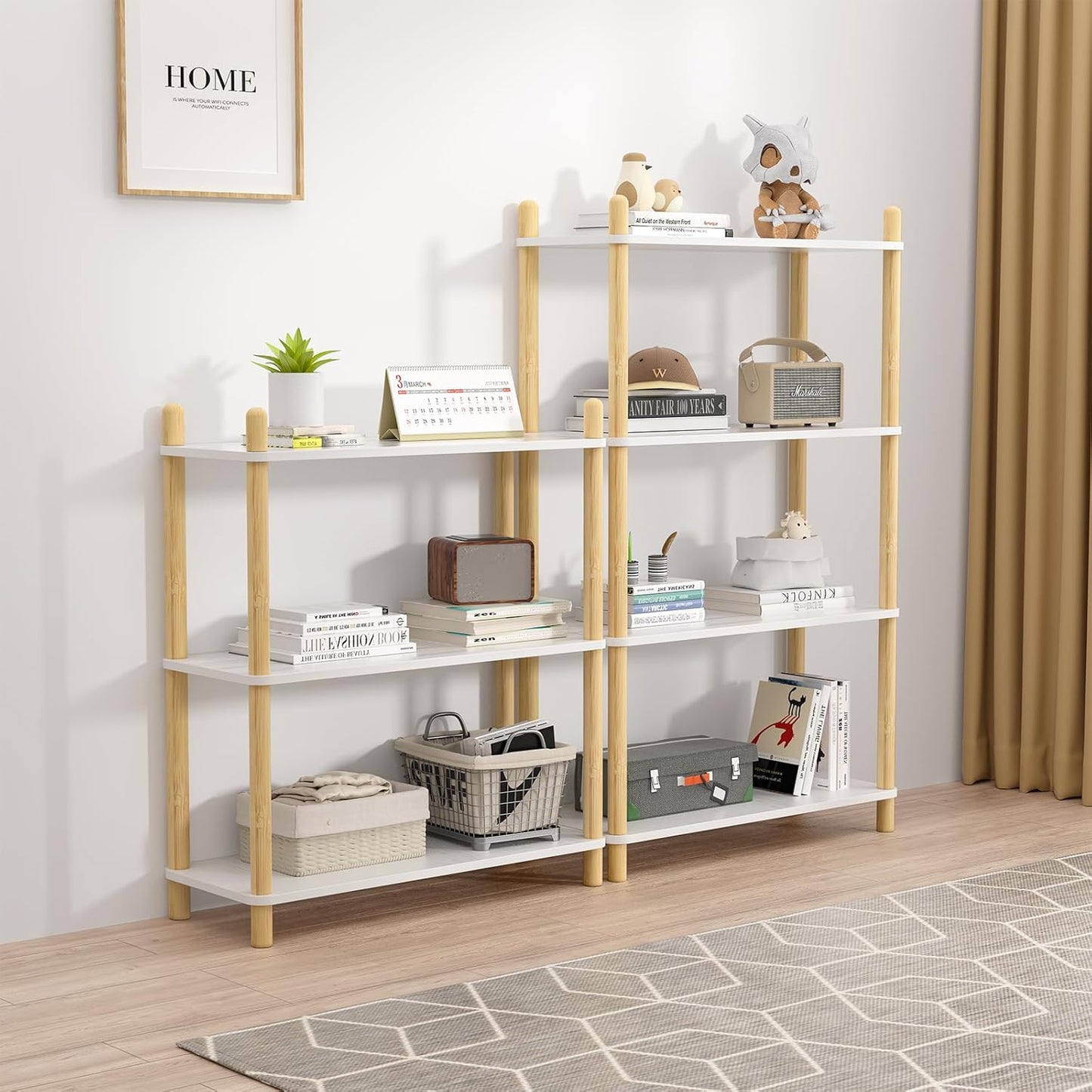 4-Tier Wooden Bookcase - Modern Freestanding Bookshelf, Multifunctional Display Shelf for Home and Office, White, Rectangular Design