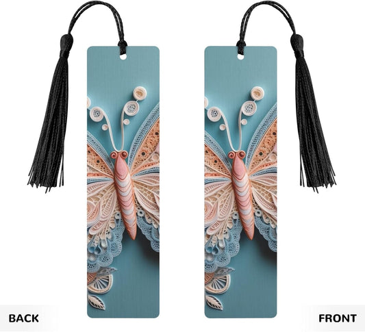 Lace Butterfly Bookmarks Gifts for Women Men, Wooden Bookmarks for Book Lovers, Vintage Book Marks Ornaments with Tassel, Unique Personalized Reading Page Markers Black