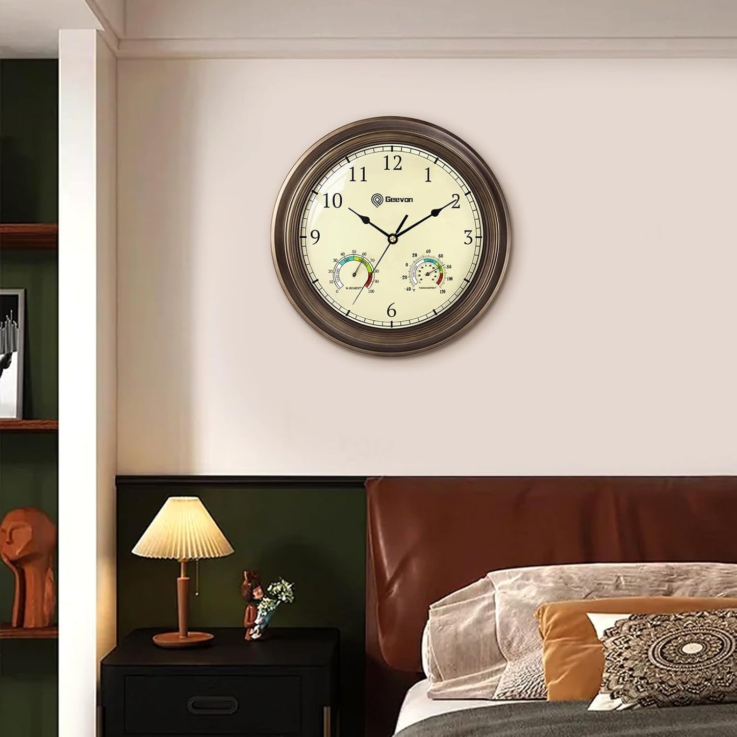 Geevon 16" Vintage Wall Clock Non Ticking with Hygrometer and Thermometer Combo,Battery Operated Quartz Decorative Wall Clocks for Home,Living Room,Office,Classroom,Kitchen,Bedroom Decor