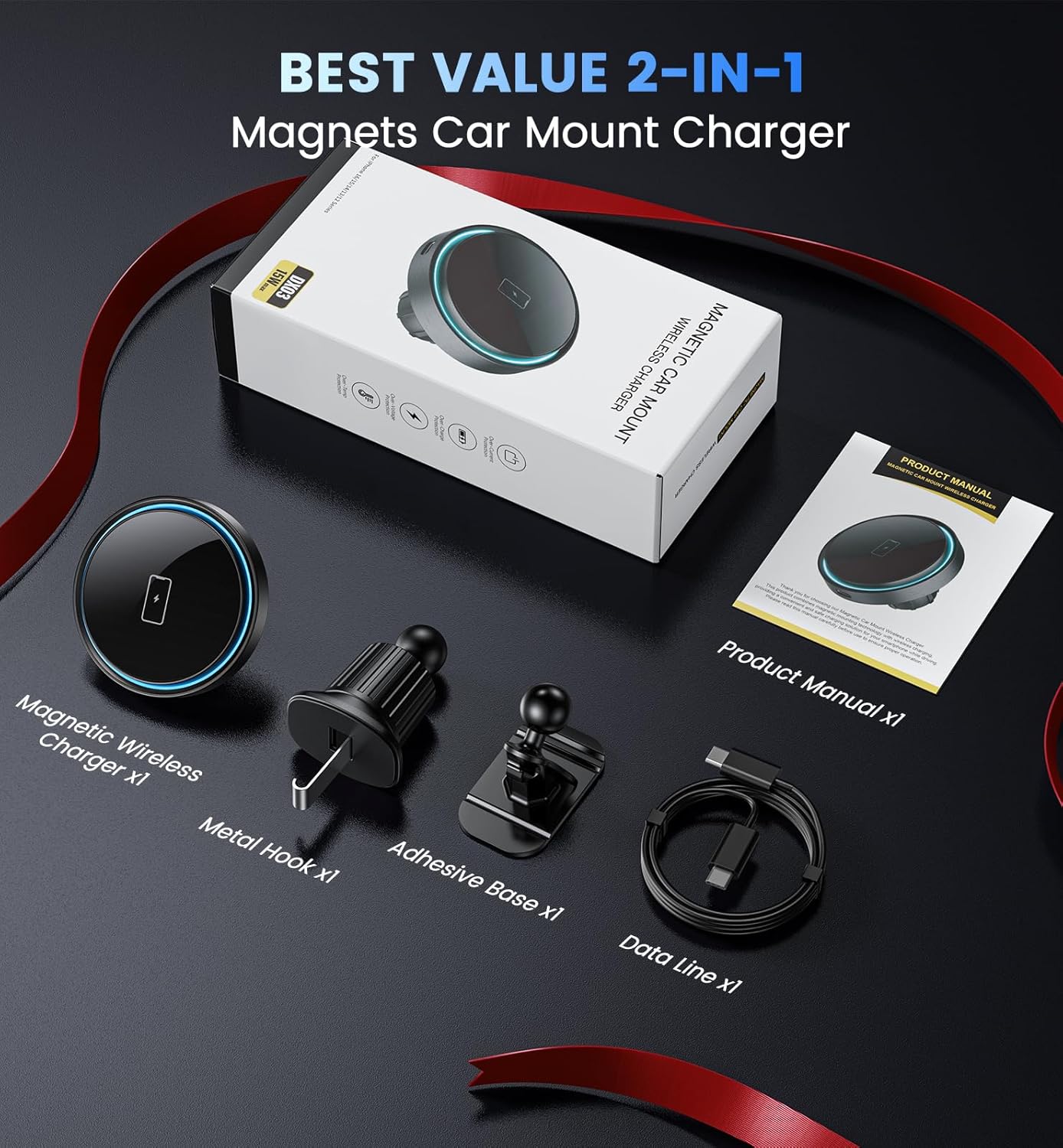 Mag-Safe Car Mount Charger 15W Magnetic Wireless Car Charger for iPhone 17 Accessories Magnetic Phone Holder for Car 3 in 1 Mag Safe Car Mount for iPhone17Pro/16/15/14/13/12 Series Gifts for Men Women