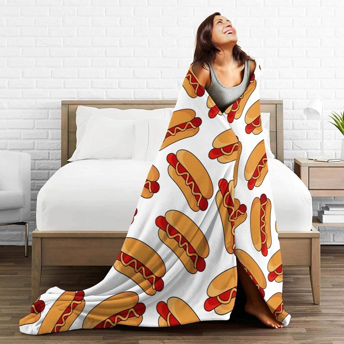 Hot Dog Food Throw Blanket Super Soft Warm Bed Blankets for Couch Bedroom Sofa Office Car, All Season Cozy Flannel Plush Blanket for Girls Boys Adults, 60"X50"