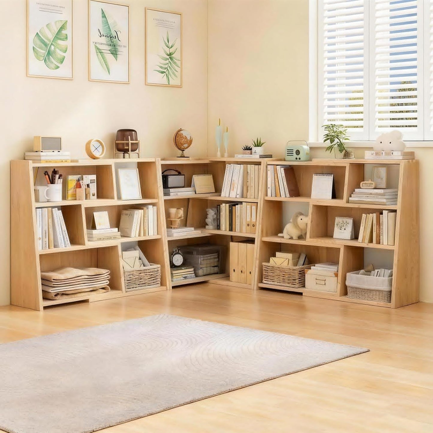 Expandable Bookcase, 3-Tier Ladder Open Storage Bookshelf, Storage Organizer Bookcase for Study Office Living Room, Oak YD-BC005R