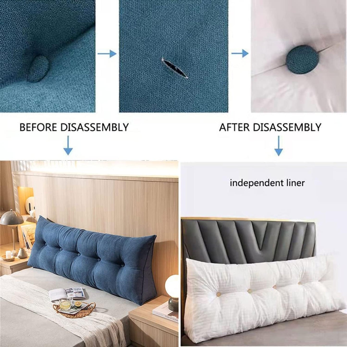 Reading Large Headboard Backrest Triangular Pillow Positioning Support Wedge Pillow for Bed Bolster Sofa Tatami Removable(Size:150x20x45cm(59x7.8x17.8),Color:Blue)