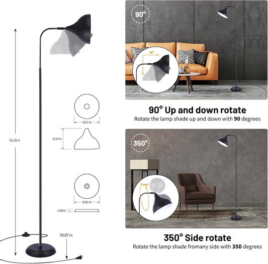 Industrial LED Floor Lamp,Black Metal Adjustable Standing Lamp for Living Room, Bedroom, Office,Rotating Head Tall Reading Lamp for Sofa or Desk, Modern Home Decor (Industrial, Metal)
