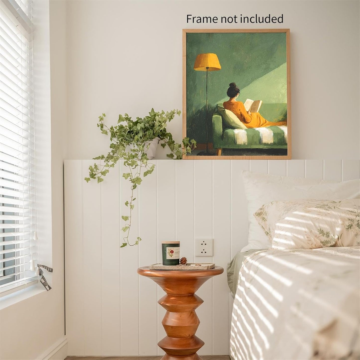 MWZUPQ Female Reading Book Poster Green Trendy Minimalist Book Wall Art Modern Vintage Aesthetic Canvas Prints Library Living Room Dorm wall decor 16X24 inch Unframed