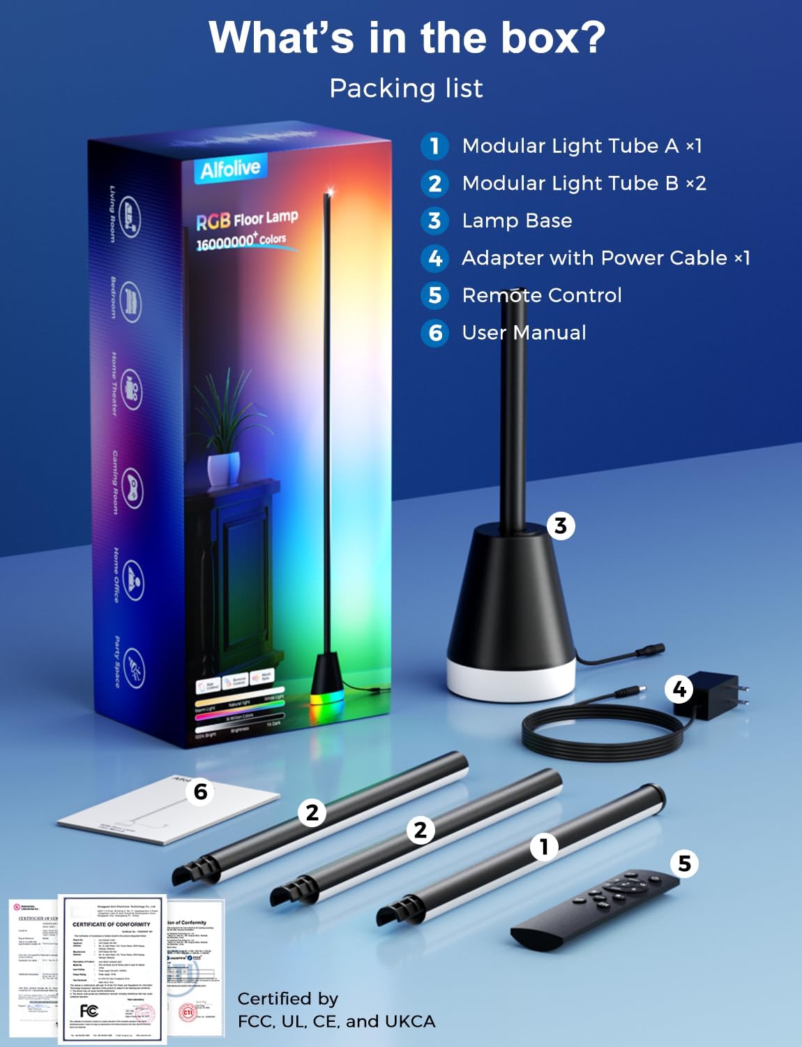 RGB Floor Lamp, Smart LED Corner Lamp for Living Room Bedroom, 16 Million DIY Colors Standing Lamp with Music Sync App & Remote Control, Cool Modern Mood Light Ambient Lighting, Black