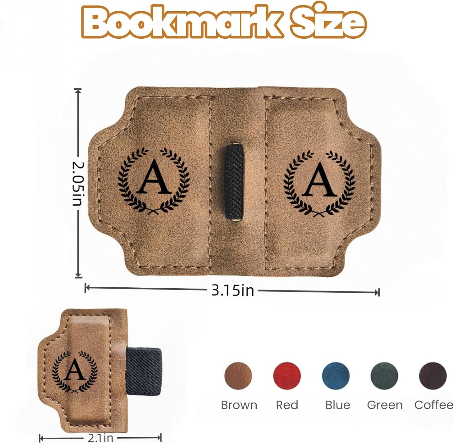MOTEERLLU Custom Bygonemark Personalized Magnetic Leather Pen Holder Bookmark with Initial for Reading Women, Men, Teacher, Book Lovers Gifts & Accessories(Brown,A)