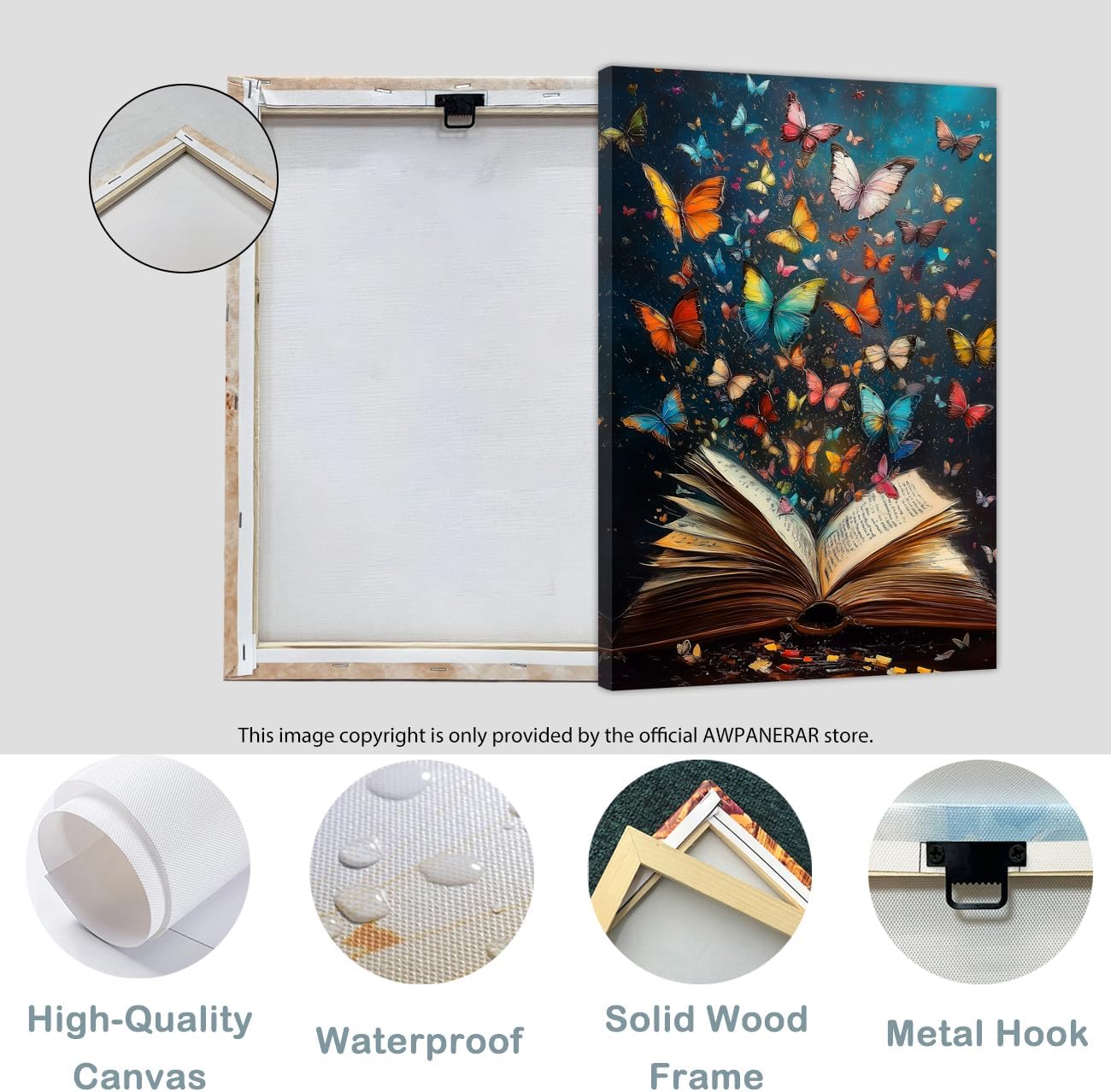 AWPANERAR Butterfly Wall Art Retro Book Paintings Colorful Butterflies in Books Pictures Prints Reading Poster Abstract Aesthetic Canvas Artwork Library Decor (18L x 12W)