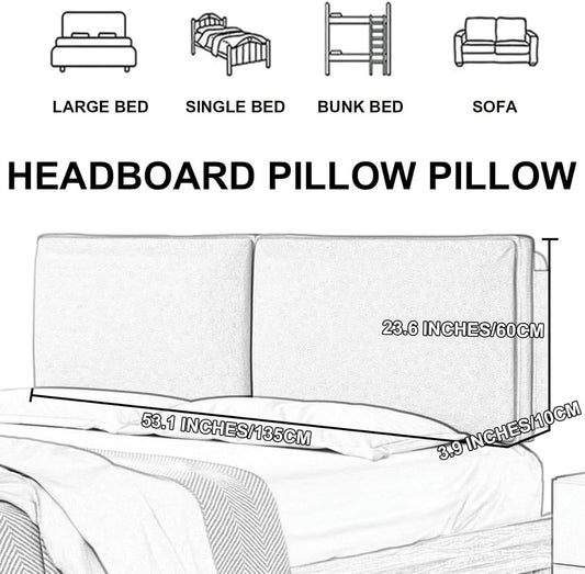 AMNOOL Large Bed Backboard Rectangle Reading Pillow Wall Mounted Headboard Upholstered Tatami Day Bed Backrest Wedge Bolster Neck Lumbar Support Cushion