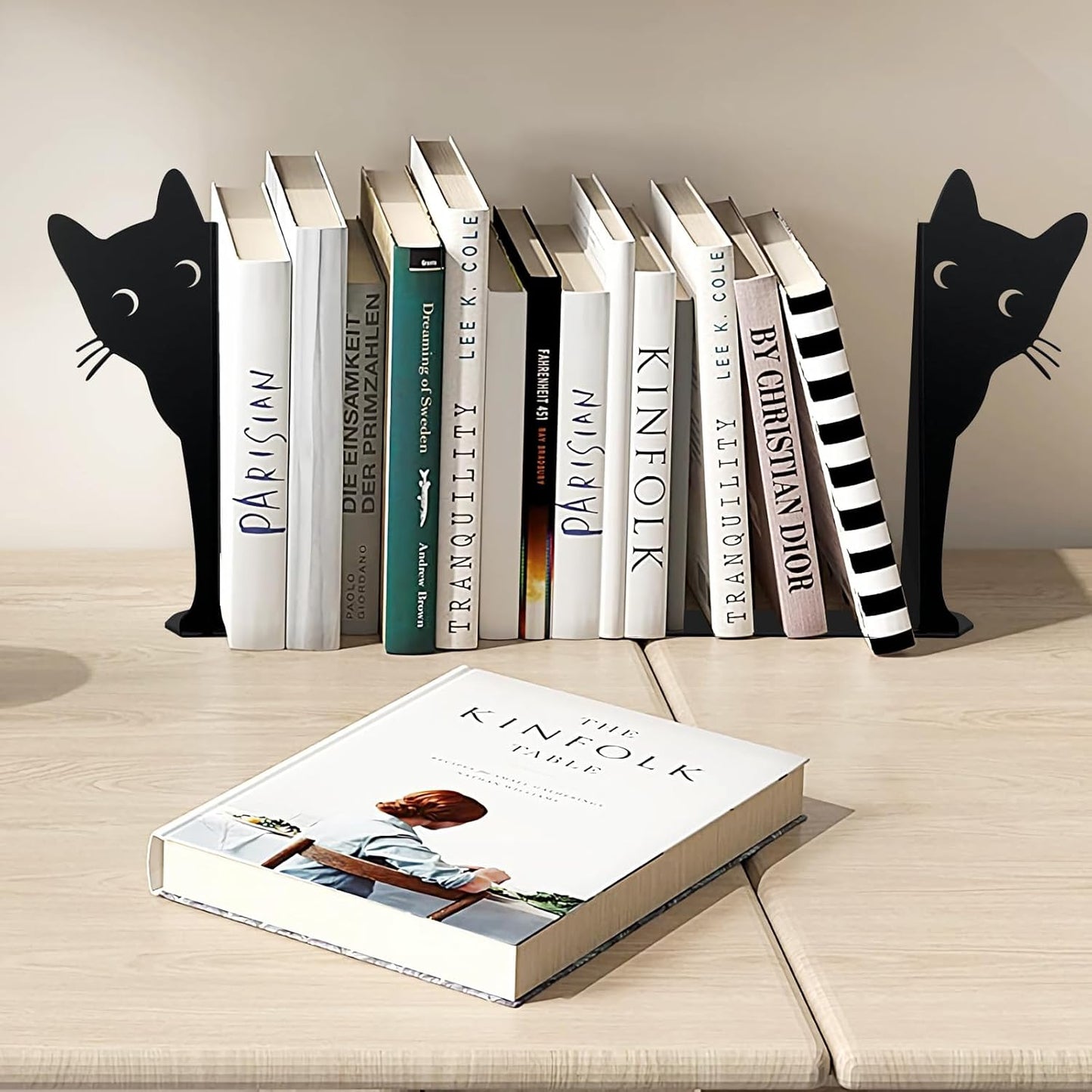 Peeping Cat Bookends,Metal Book Ends for Heavy Books for Shelves Decorative,Bookshelf Decor Home Office Desk for Cat Lover Gifts (Black Cat)