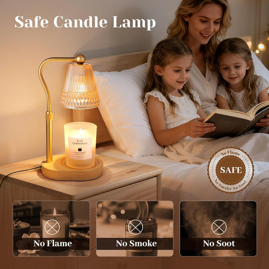 Candle Warmer Lamp, Adjustable Height & Dimmable, Candles with Timer, 2H/4H/8H Auto Off, Safe Flameless Night Light for Home Decor, Bedroom, Office, Christmas Birthday Gift for Women & Men