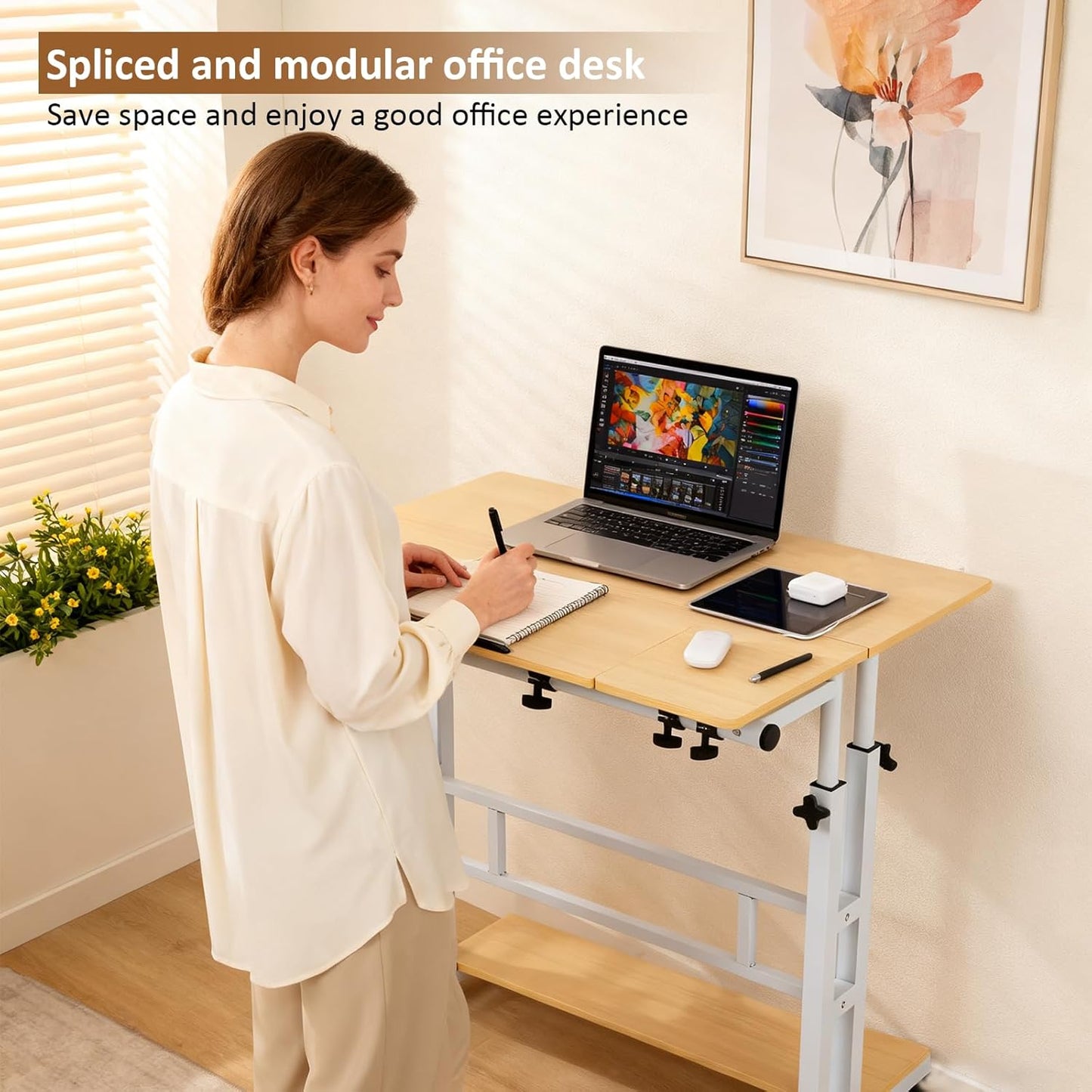 FAHKNS Small Standing Desk, Adjustable Height Portable Standing Desk with Wheels, Mobile Stand Up Desk for Home Reading Desk and Office Work
