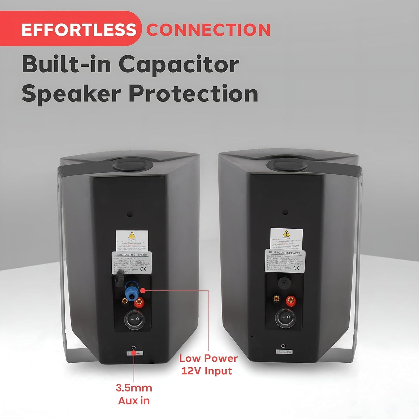 Pyle Waterproof Wall Mount Speaker System - 5.25 Inch Active + Passive Pair Wireless Bluetooth Compatible Indoor/Outdoor Stereo Sound Set with AUX IN - Pyle PDWR52BTBK (Black)