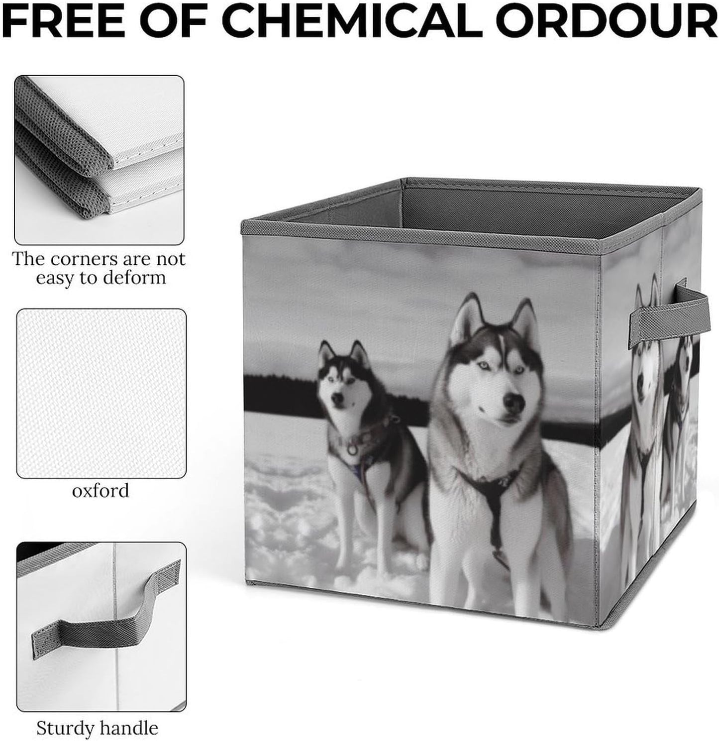 Husky Dogs Snow Storage Bins with Handles Fashion Large Storage Cubes Sturdy Foldable Storage Boxes Space-Saving Storage Baskets for Home Office Clothes Closet Organizers