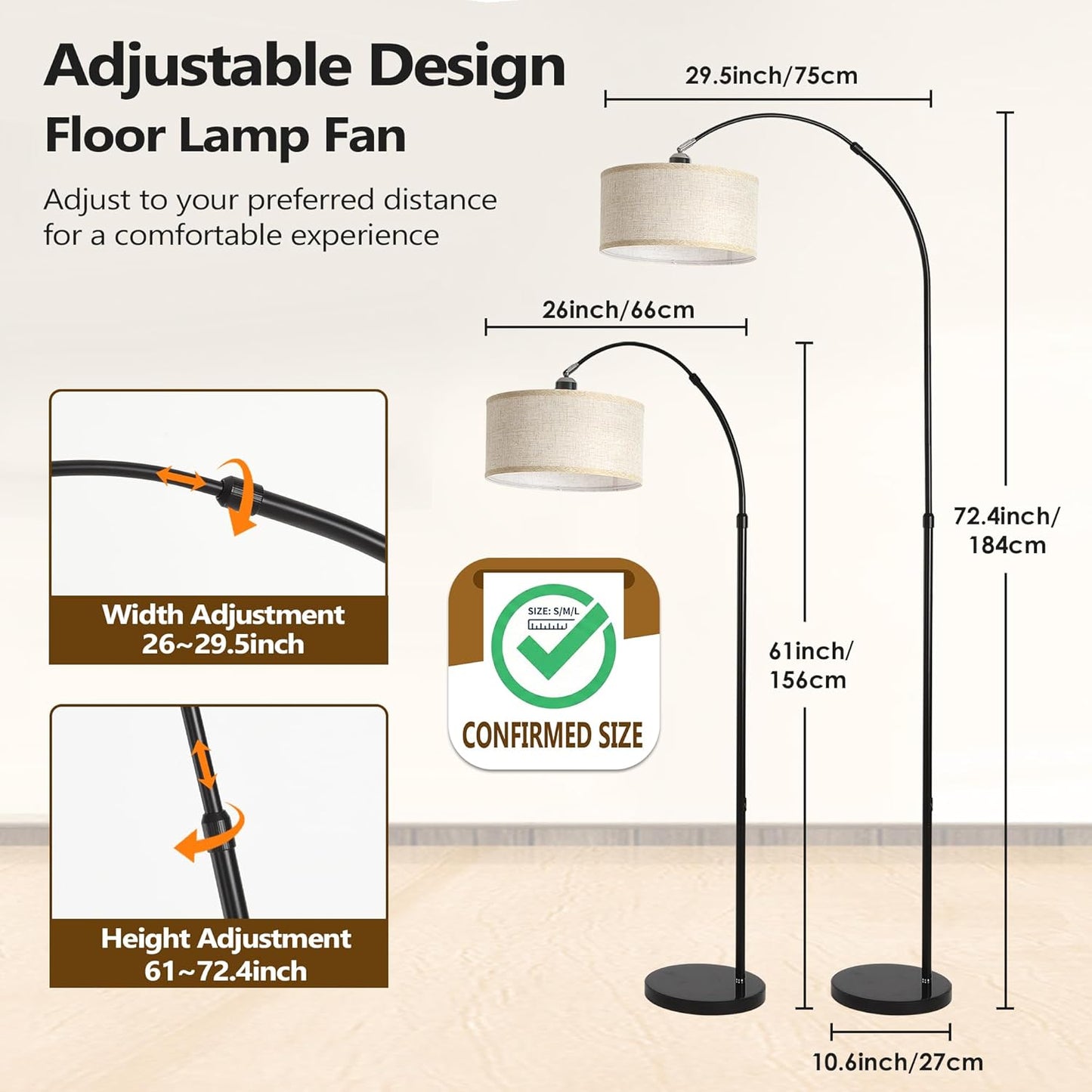 Arc Floor Lamp with Fan Head, Dimmable Floor Lamps with Remote, 3 Color Temperatures Adjustable Standing Lamp, Bright Reading Floor Lamp with Marble Base for Living Room Bedroom