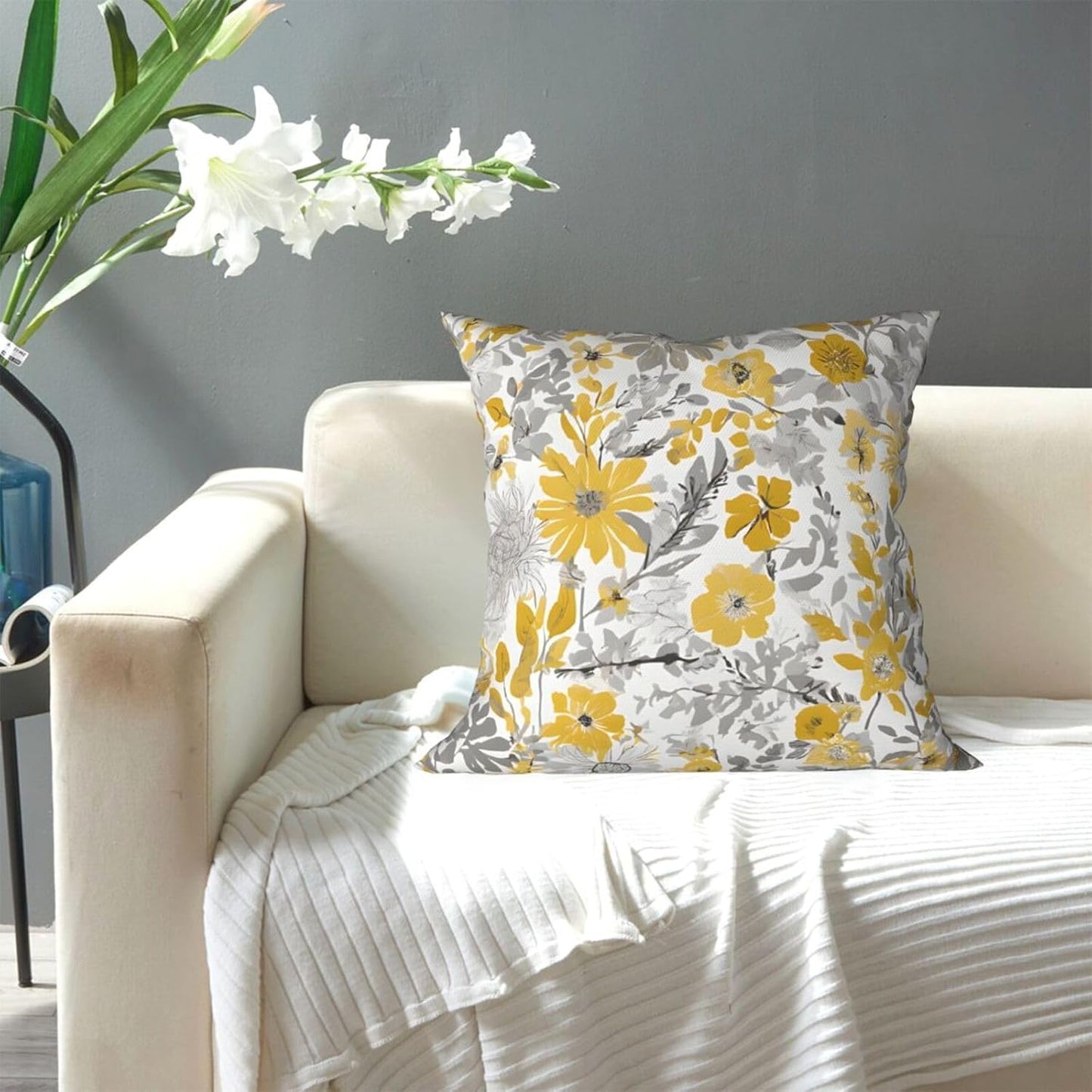 All-Season Square Pillow Covers 18"X18", Flower, Decorative Throw Pillow Covers for Sofa Bed Couch, Hidden Zipper Cushion Cover, Square Lumbar & Accent Pillowcases for Home Decor