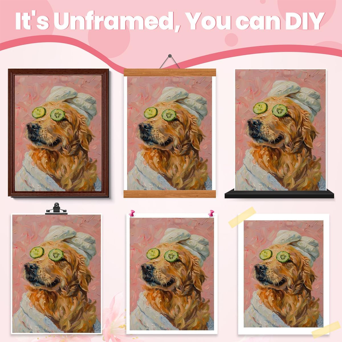Golden Retriever Poster Print Pink Dopamine Wall Art Animal Bathroom Decor Canvas Funny Bathroom Dog Wall Art Poster Funny Aesthetic Decoration Gift Unframed 12x16inch