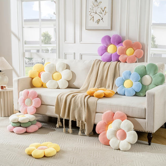Flower Pillow Yellow Round Throw Pillows Cute Daisy Decorative Pillow for Bed, Sofa, Couch. Yellow Round Cushion Seating Home Decorative