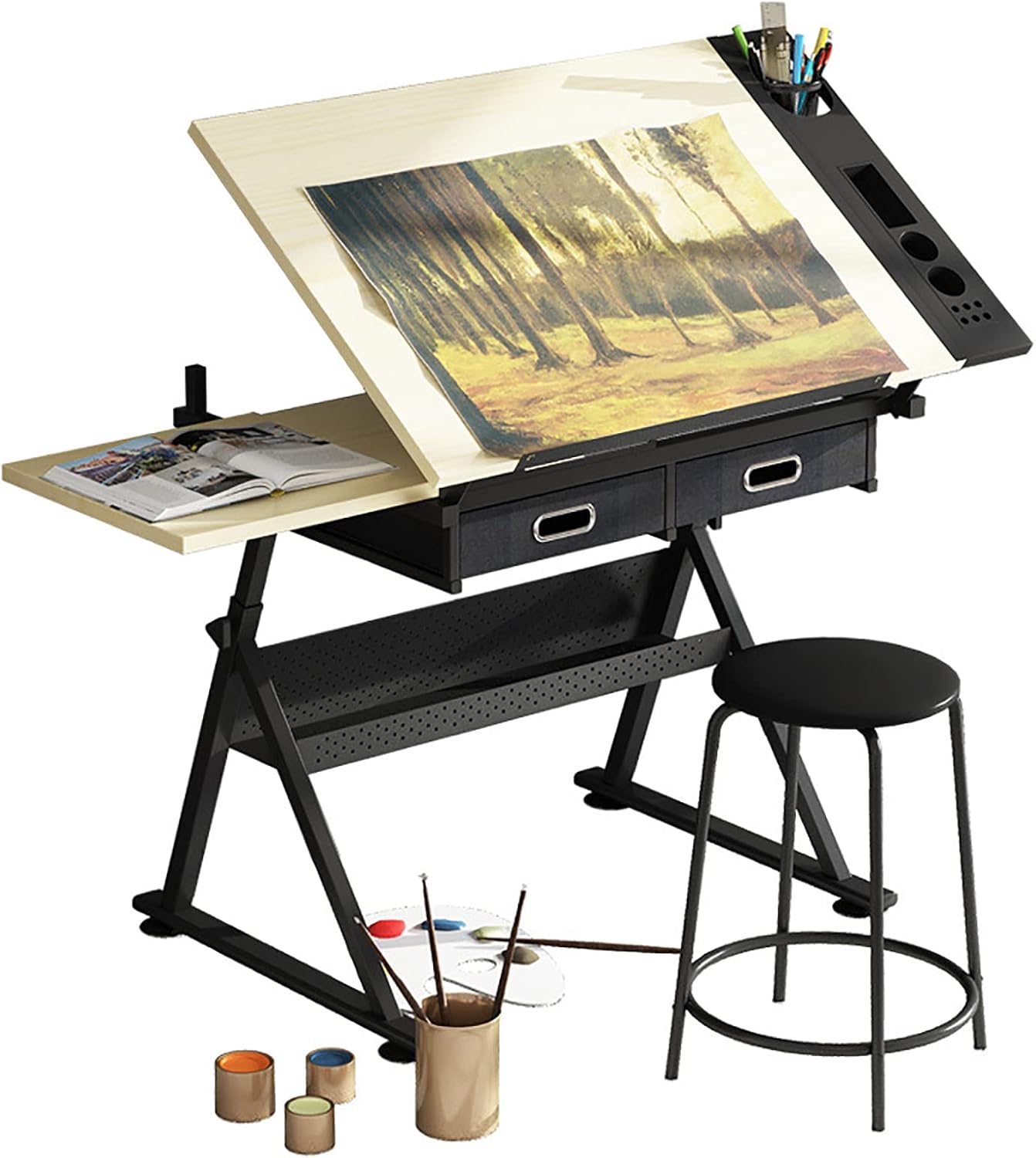 Drawing Tilting Tablet,Professional Drafting Desk, Wooden Drawing Table Adjustable Height Drafting Desk Drawing Table Tiltable Tabletop
