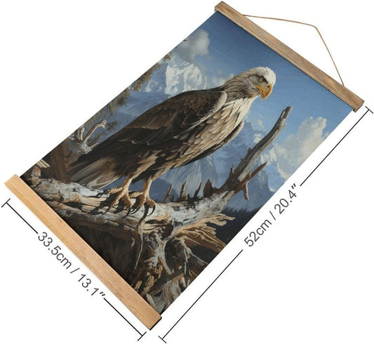 Vintage A Lone Eagle Poster with Wooden Frame Personalized Linen Hanging Scroll Painting Rustic Wall Hanging Illustrative Modern Artwork Decor for Home Living Room Bedroom Office