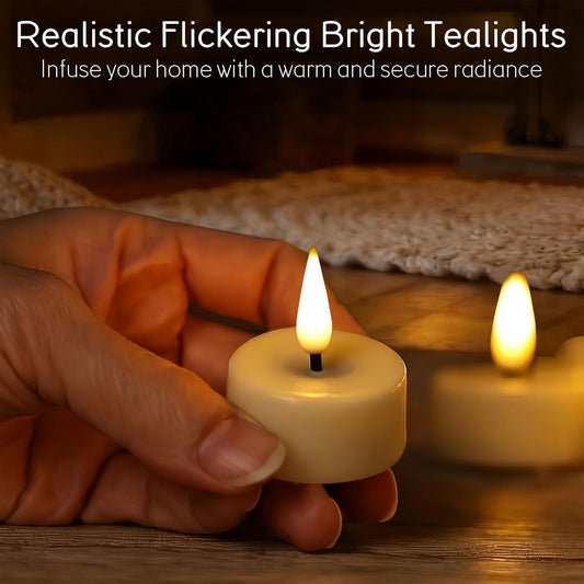 Eywamage Ivory Flameless Wax Tealights with Remote Batteries, Flickering Realistic LED Tea Votive Candles Set of 10