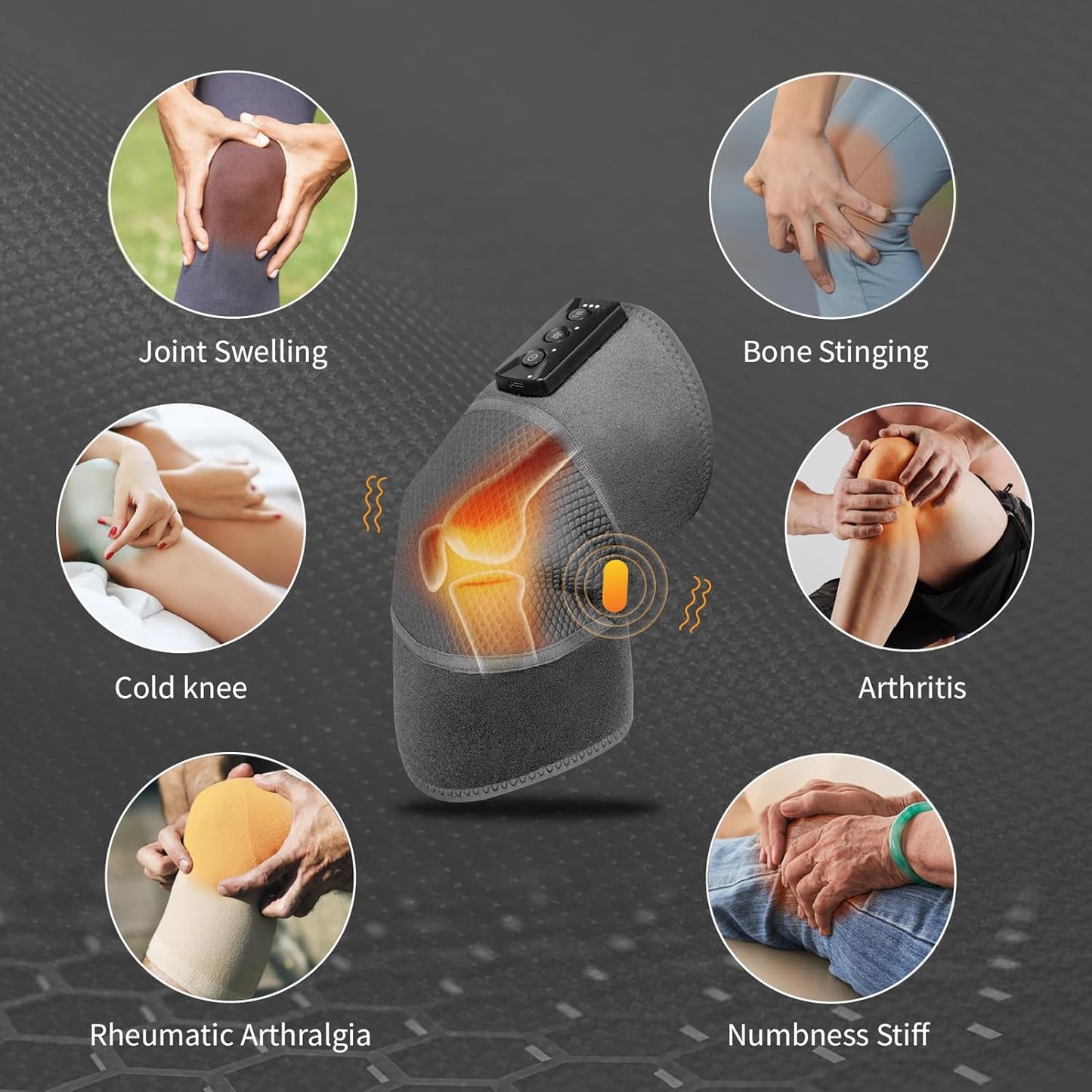 Graphene Heating Knee Pad with Vibration & Timer – USB Type-C Heated Knee Wrap with 3 Heat Levels & 2 Vibration Modes, Adjustable Strap & Breathable Mesh for Relaxing Warmth and Comfort
