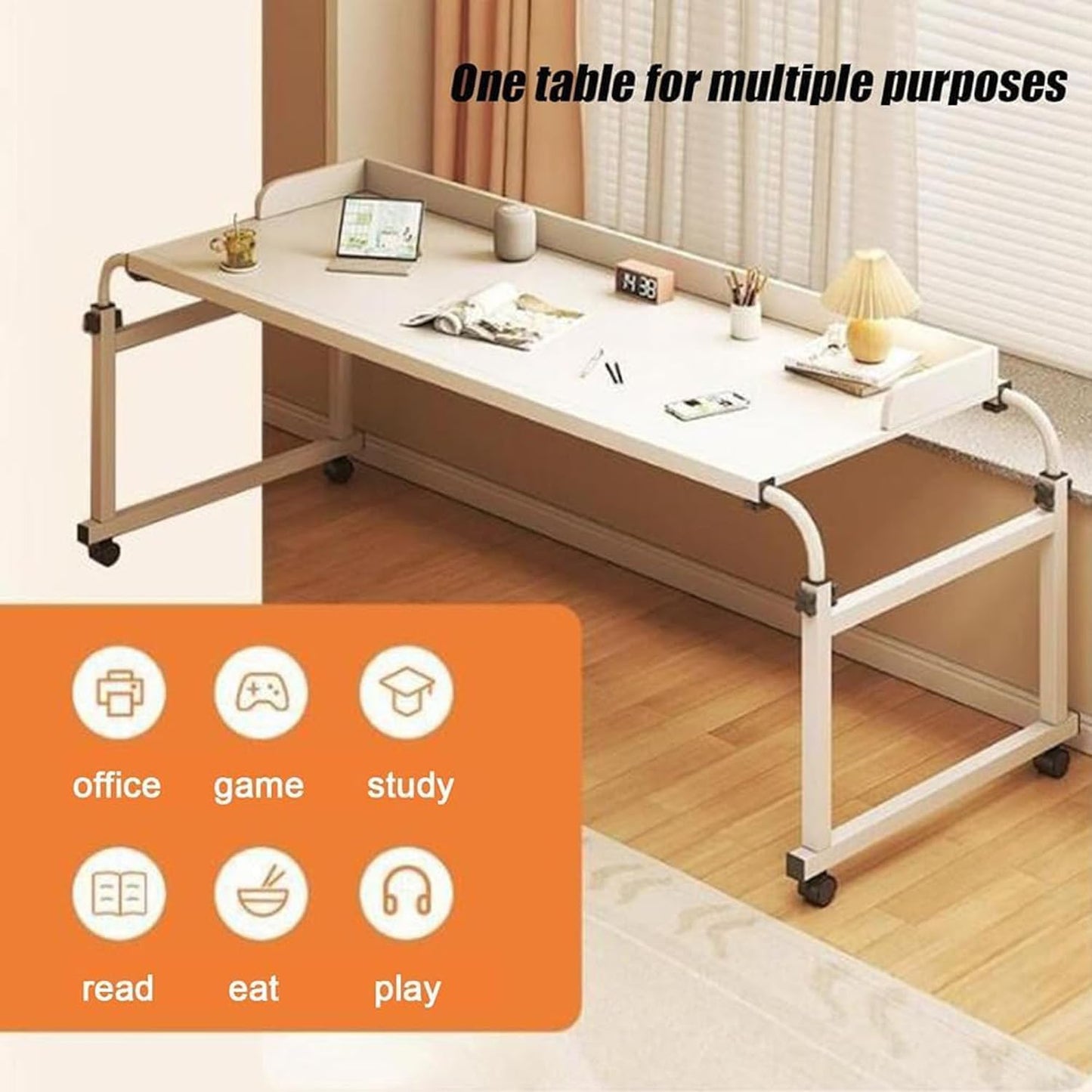 Height Adjustable Desk,fold Down Desk Foldaway Desk Reading Table Craft Desk Folding Tables Folding Desk Laptop Table Adjustable Height(Color:White+)