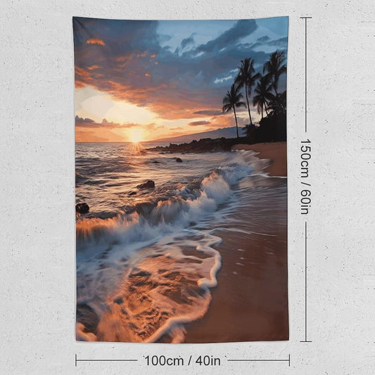 Beach Maui Hawaii Sunset Sea Waves Clouds Tapestry Anti-fading Wall Tapestry with Installation Kit Backdrop Banner Multipurpose Aesthetic Tapestries Boho Wall Art Hanging Decorative Blanket 40"x60"