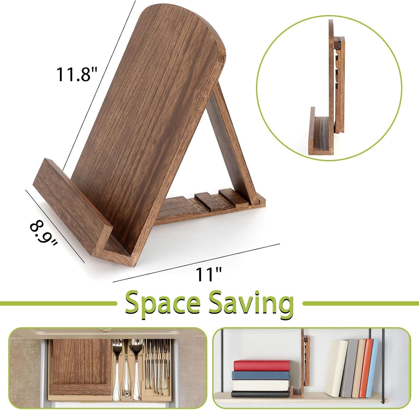 Cookbook Stand for Kitchen Counter, Solid Wood Recipe Book Holder Cook Book Stand with Adjustable Angle for Convenient Cooking, Perfect for Kitchen Countertop Decor