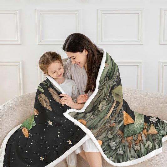 Manfei Mushroom Throw Blanket Snail Plant and Leaves Fleece Blanket Aesthetic Hippie Moon Ster Cozy Throws for Bed Couch Sofa,Kids Boys Girls Room Decor,Soft and Breathable(50 x 60 Inches)
