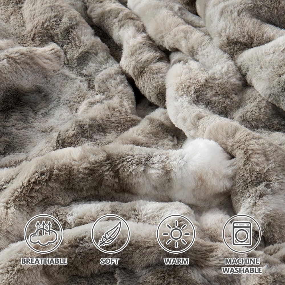Krifey Oversized Faux Fur Throw Blanket, Soft Fluffy Fuzzy Cozy Blanket for Couch, Sofa and Bed, Luxury Mink Plush for Women, Room Home Dorm Decor, Marbled Gray 60" x 80", Warm 600GSM