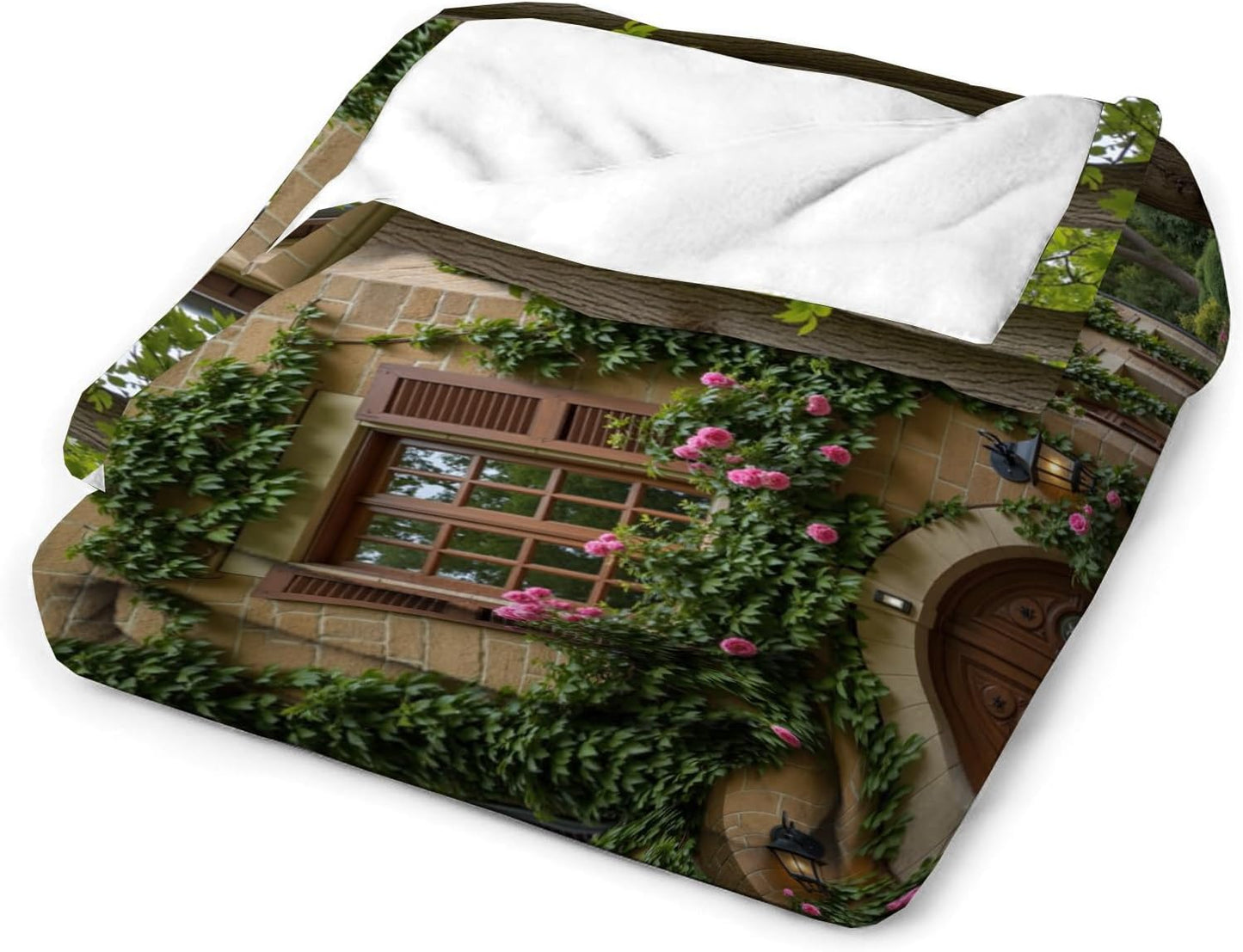 Ivy Wall Blankets Emerald Pumpkin Throw Blanket Soft Farmhouse Forest 3D Window View Wooden Door Flannel Fleece Blankets and Throws for Home Living Room Sofa Couch Bed Chair Decor,68 x 90 in