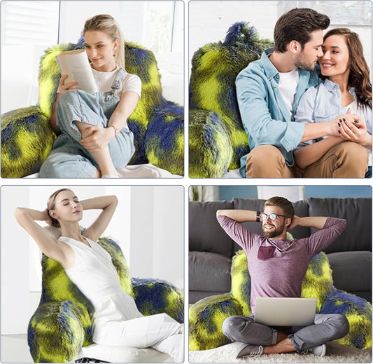 Fur Reading Pillow - Big Size 30x17x17 Inch with Premium Stuffing, Adult & Children Backrest Pillow with Arms, Bed Wedge Pillow for Headboard, Back Support Pillow for Sitting Up in Bed