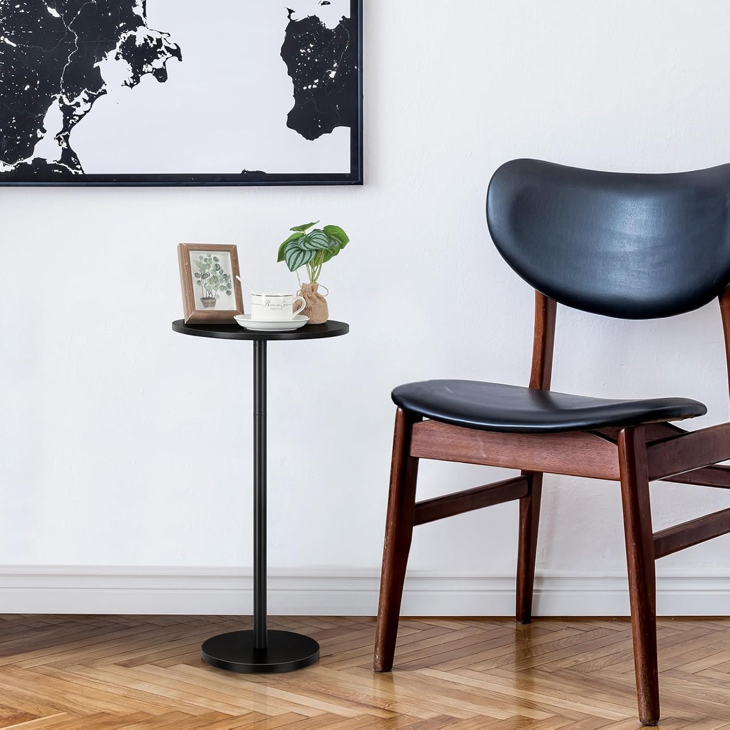 Vrisa Drink Table for Small Spaces Round Pedestal Small Modern Martini End Table Accent Side Table for Living Room, Bedroom, Sofa Couch Chair, Black