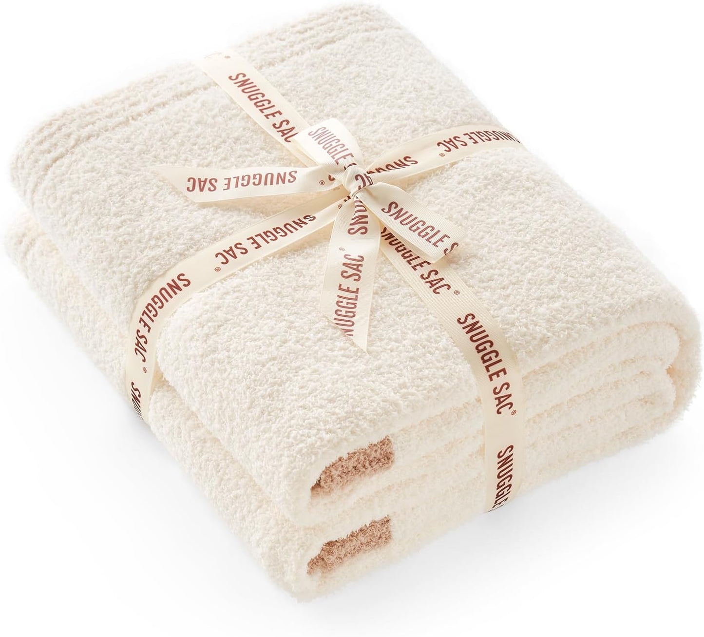 Snuggle Sac Ultra Soft Throw Blanket for Couch Bed Sofa 50x60 inches, Reversible Cream Blanket Microfiber Fluffy Fuzzy Cozy Knit Throws for Women Mothers Birthday Gifts