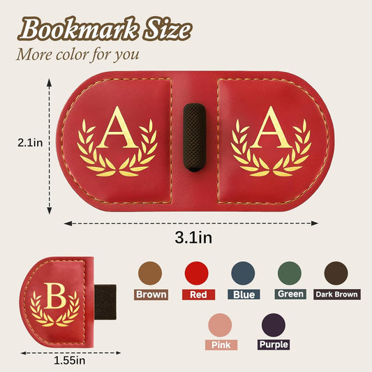 Personalized Leather Magnetic Bookmark with Pen Holder, Custom Bygone Mark Bookmark with Pen Holder, Custom Bookmarks with 26 Letters for Reading Women, Men, Teachers, Book Lovers(Red,S)
