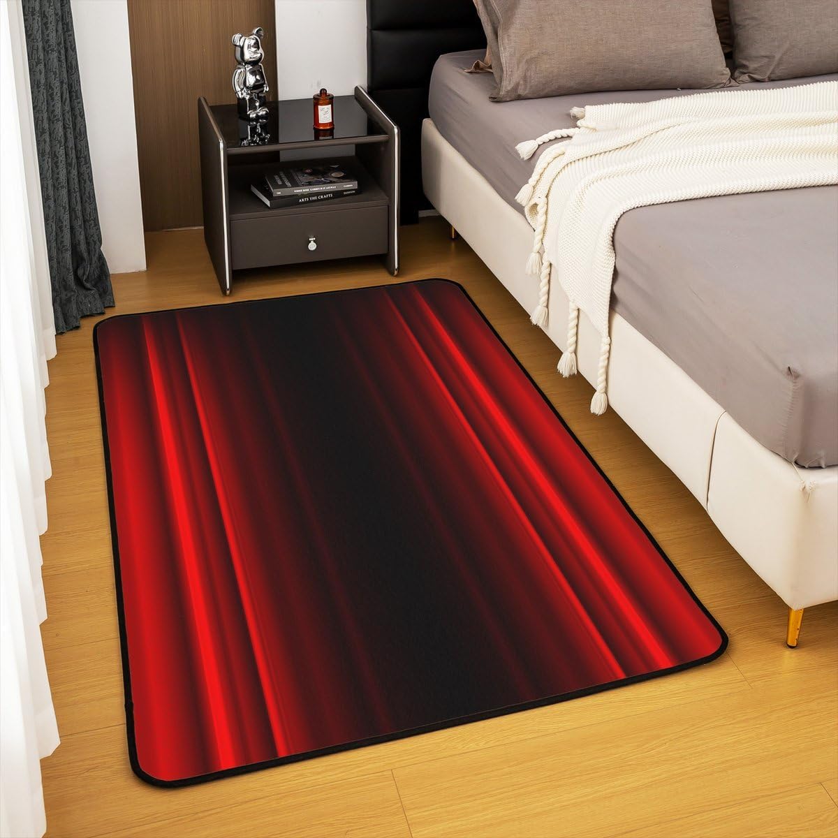 Erosebridal 3D Print Area Rug 6'6" x 4'11" Modern Living Room Rugs for Kids Boys Girls Ombre Abstract Glowing Art Gradient Decorative Carpet Red Black Non Slip Indoor Floor Mat