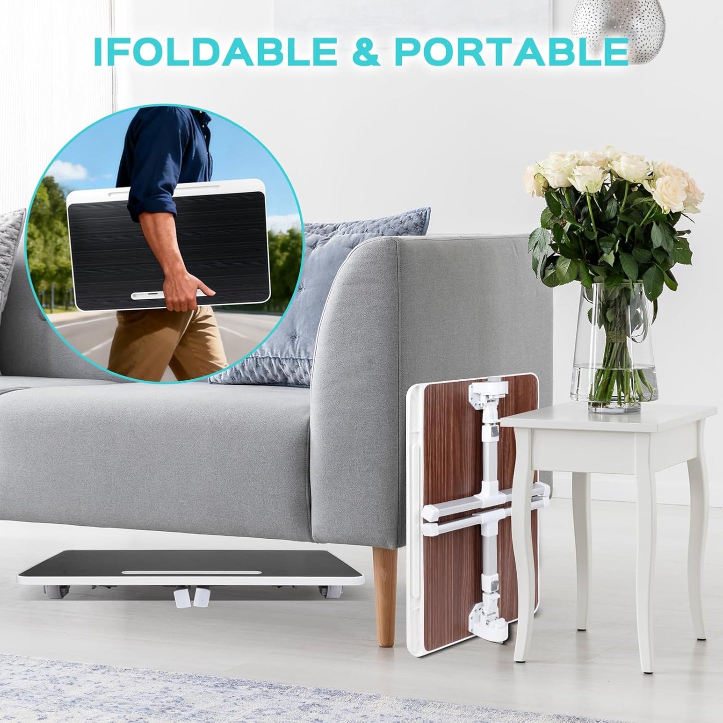 Laptop Desk for Bed, Adjustable Laptop Table, Foldable and Portable Bed Tray Table for Sofa Office Floor, Large Size